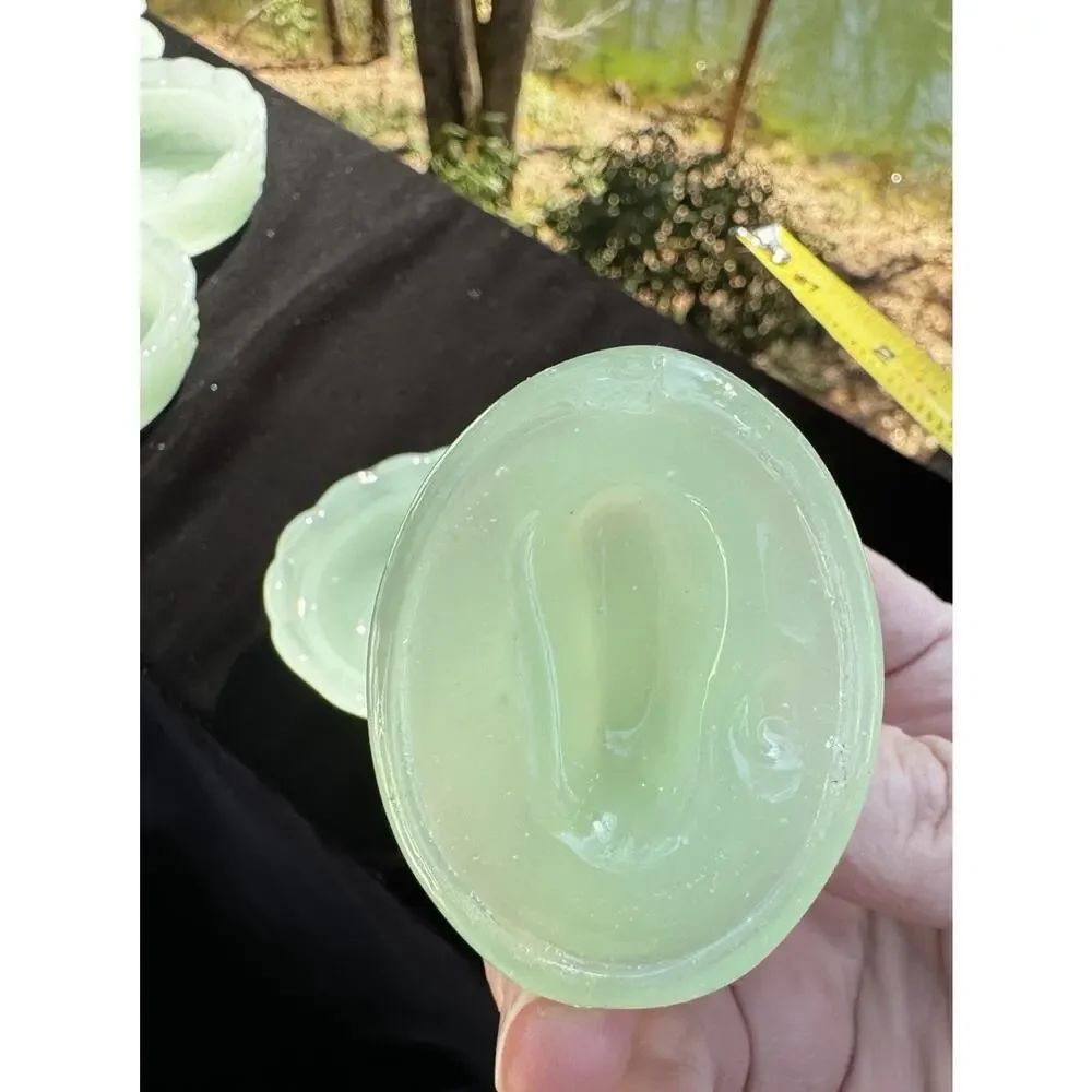 Vintage Green Jadeite Milk Glass Bunny Rabbit on Nest Covered Trinket Dish -A26